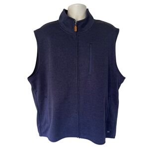 Crown & Ivy Mens XXL Navy Blue Heathered Sweater Fleece Full Zip Vest Mock Neck